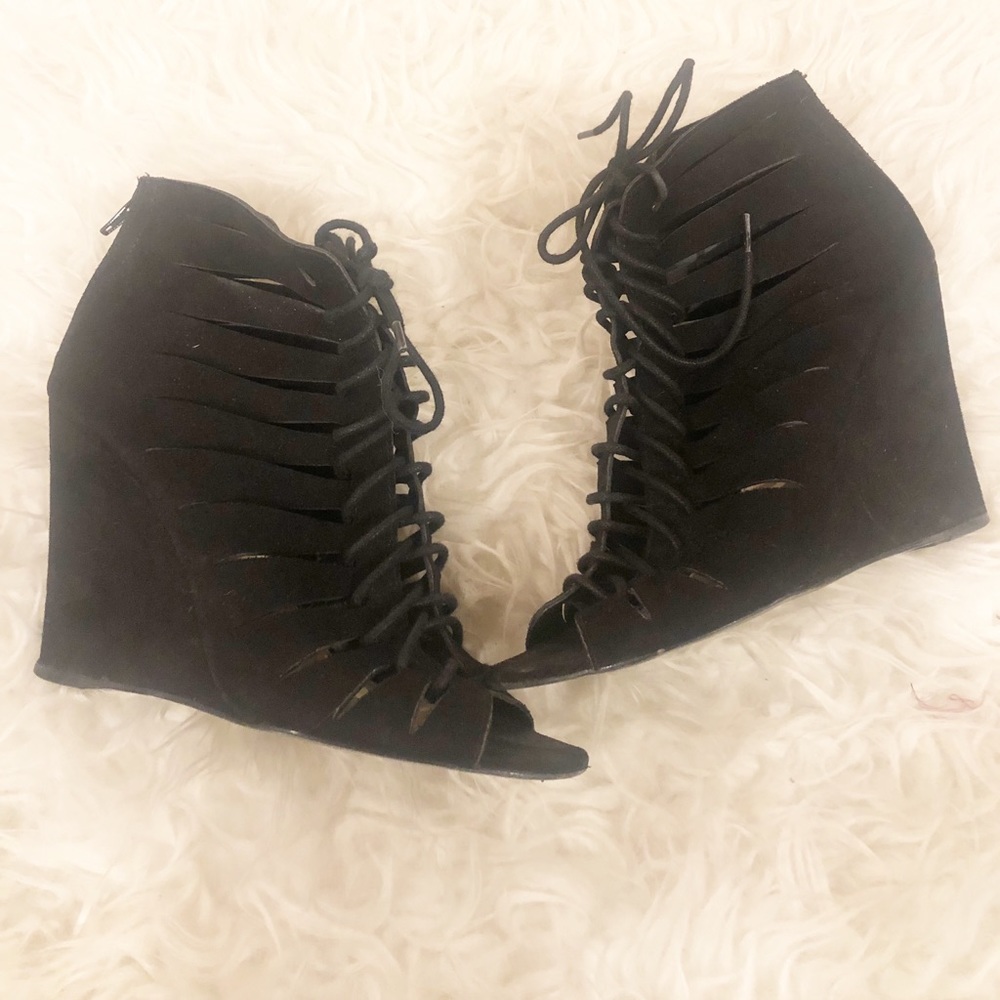 Black Peep Toe Wedges